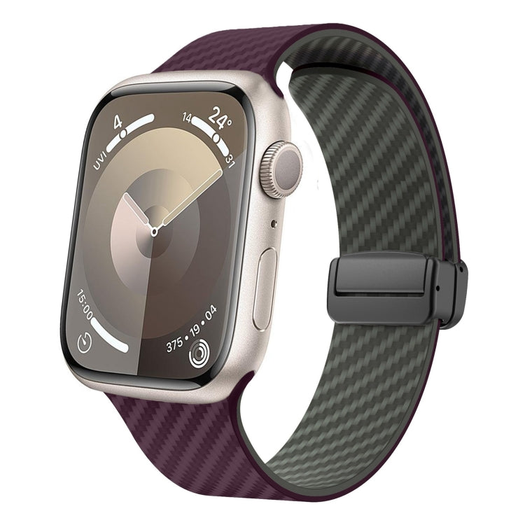 Frendorf | Für Apple Watch SE 44mm Carbonfaser Magnet Schwarz Schnalle Uhrband (Lila Grün)