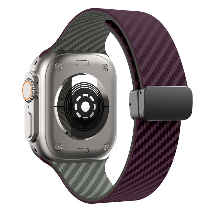 Frendorf | Für Apple Watch SE 44mm Carbonfaser Magnet Schwarz Schnalle Uhrband (Lila Grün)