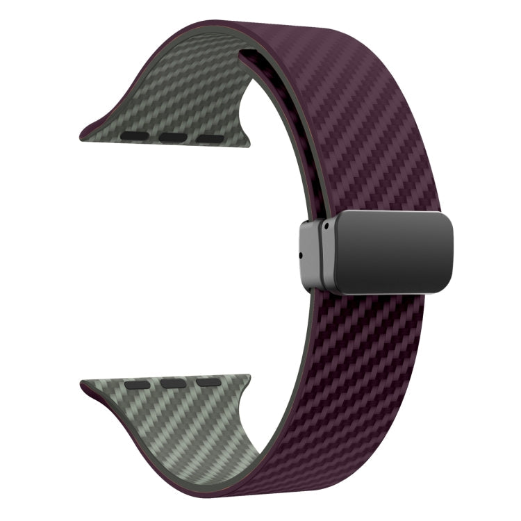 Frendorf | Für Apple Watch SE 44mm Carbonfaser Magnet Schwarz Schnalle Uhrband (Lila Grün)