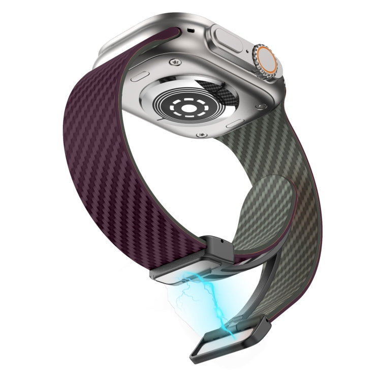 Frendorf | Für Apple Watch SE 44mm Carbonfaser Magnet Schwarz Schnalle Uhrband (Lila Grün)
