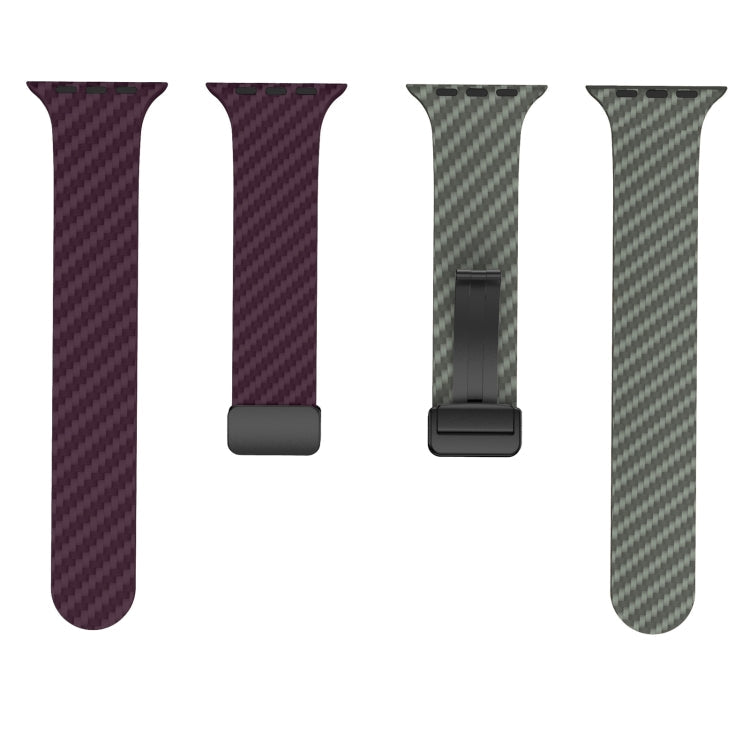Frendorf | Für Apple Watch SE 44mm Carbonfaser Magnet Schwarz Schnalle Uhrband (Lila Grün)