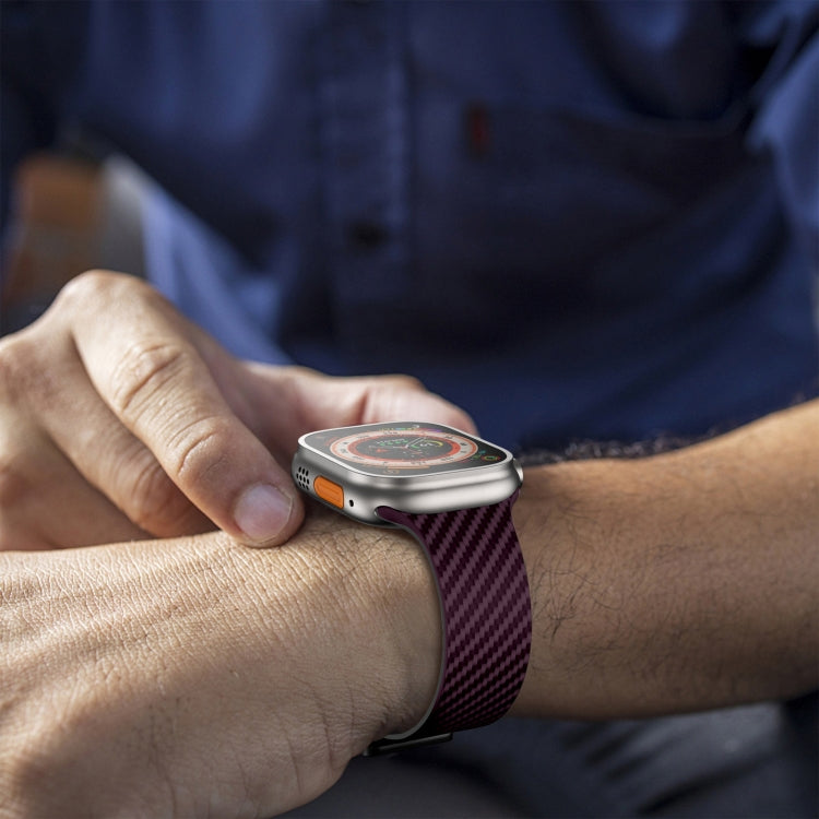Frendorf | Für Apple Watch SE 44mm Carbonfaser Magnet Schwarz Schnalle Uhrband (Lila Grün)