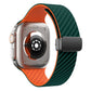 Frendorf | Für Apple Watch Series 5 44 mm Carbonfaser Magnet Schwarz Schnalle Armband (Dunkelgrün Orange)