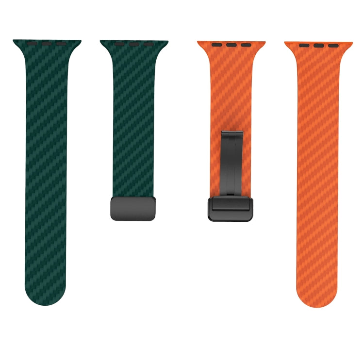 Frendorf | Für Apple Watch Series 5 44 mm Carbonfaser Magnet Schwarz Schnalle Armband (Dunkelgrün Orange)