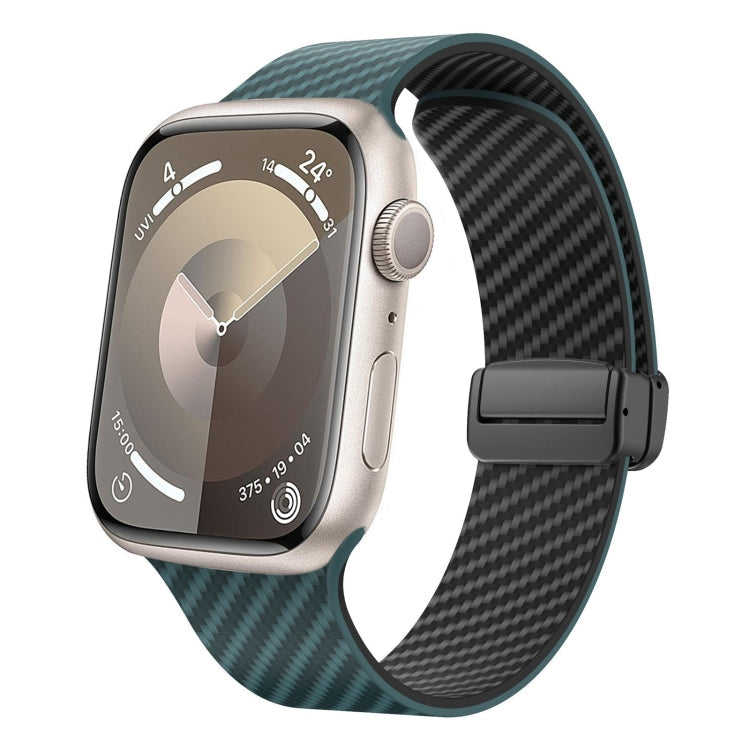 Frendorf | Für Apple Watch Series 5 44mm Kohlefaser Magnet Schwarz Schnalle Uhrband (Dunkelgrün Schwarz)