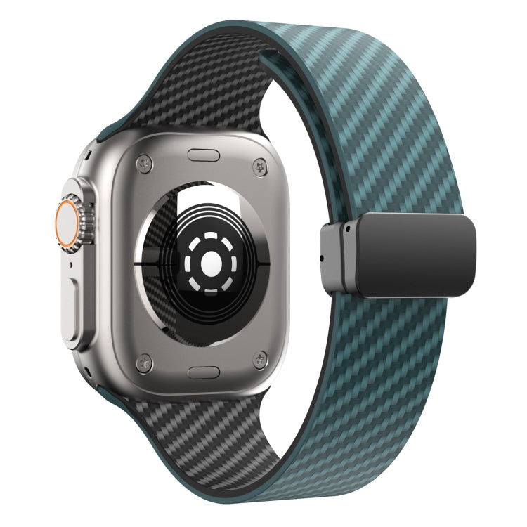 Frendorf | Für Apple Watch Series 5 44mm Kohlefaser Magnet Schwarz Schnalle Uhrband (Dunkelgrün Schwarz)