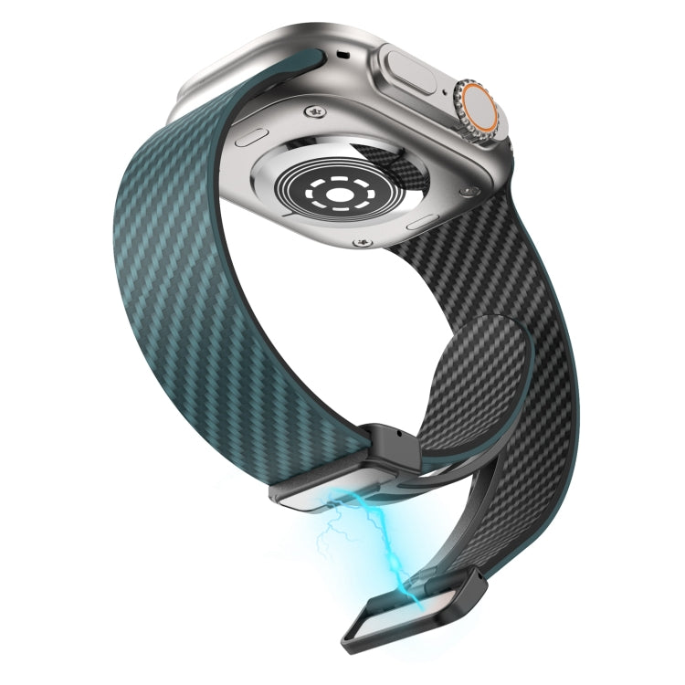 Frendorf | Für Apple Watch Series 5 44mm Kohlefaser Magnet Schwarz Schnalle Uhrband (Dunkelgrün Schwarz)