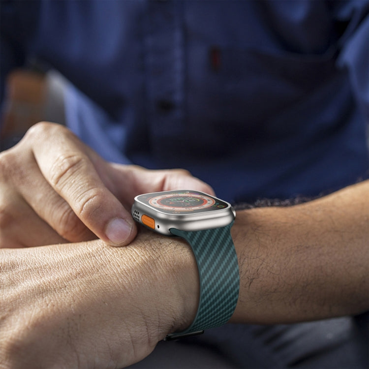 Frendorf | Für Apple Watch Series 5 44mm Kohlefaser Magnet Schwarz Schnalle Uhrband (Dunkelgrün Schwarz)