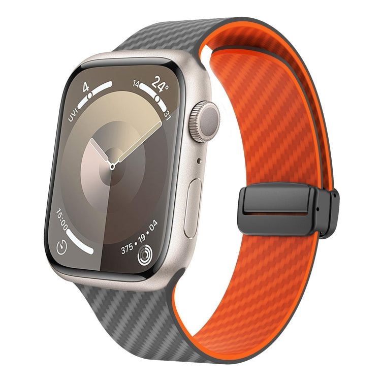 Frendorf | Für Apple Watch Series 5 44mm Kohlefaser Magnet Schwarz Schnalle Uhrband (Räumlich Grau Orange)
