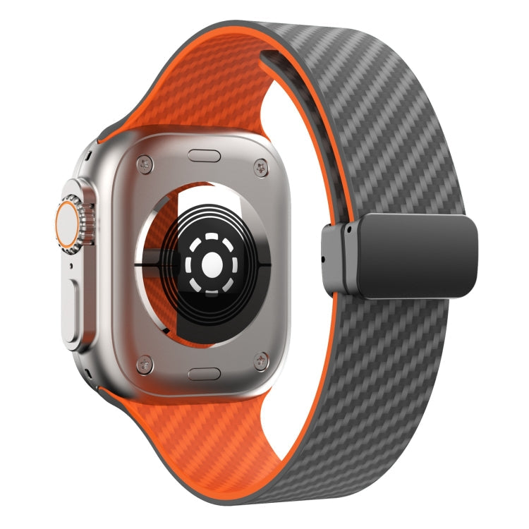 Frendorf | Für Apple Watch Series 5 44mm Kohlefaser Magnet Schwarz Schnalle Uhrband (Räumlich Grau Orange)