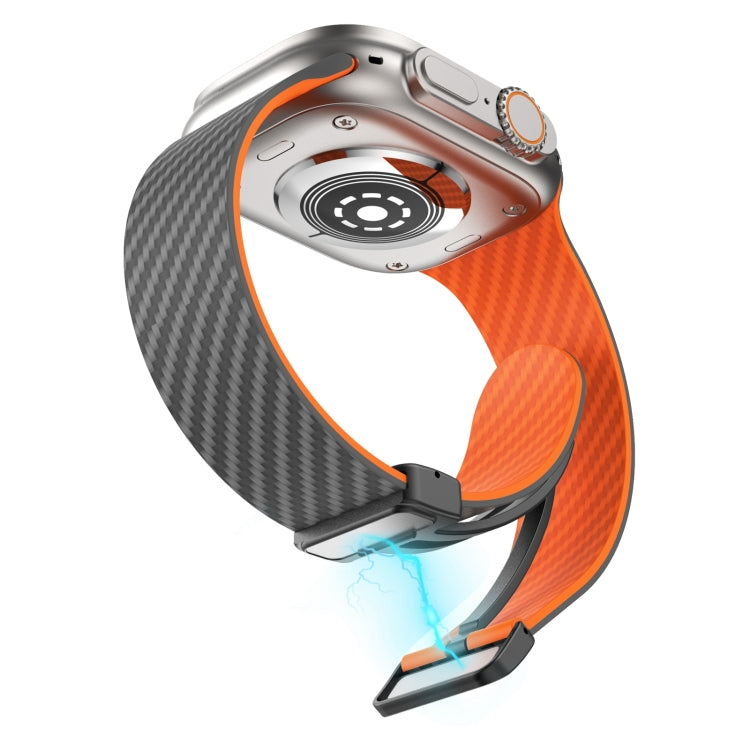 Frendorf | Für Apple Watch Series 5 44mm Kohlefaser Magnet Schwarz Schnalle Uhrband (Räumlich Grau Orange)