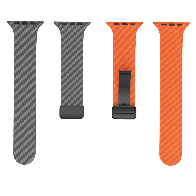 Frendorf | Für Apple Watch Series 5 44mm Kohlefaser Magnet Schwarz Schnalle Uhrband (Räumlich Grau Orange)