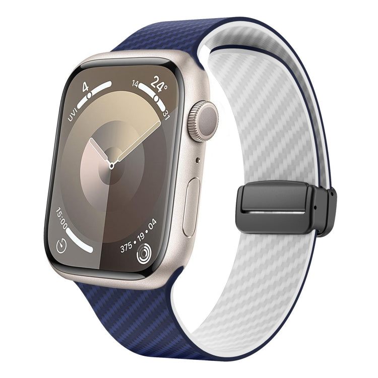 Frendorf | Für Apple Watch Series 3 42mm Carbonfaser Magnet schwarz Schnalle Armband (Königsblau Weiß)