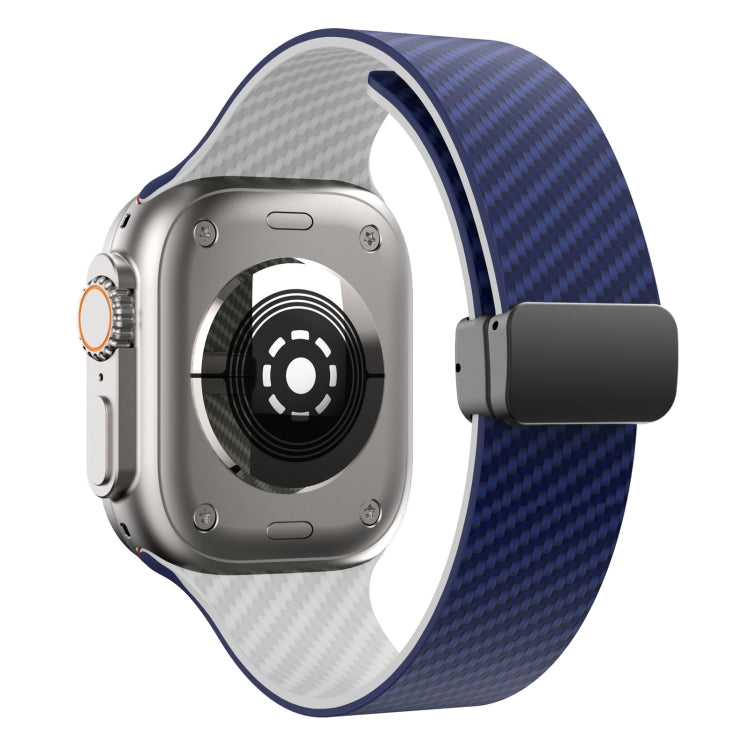 Frendorf | Für Apple Watch Series 3 42mm Carbonfaser Magnet schwarz Schnalle Armband (Königsblau Weiß)