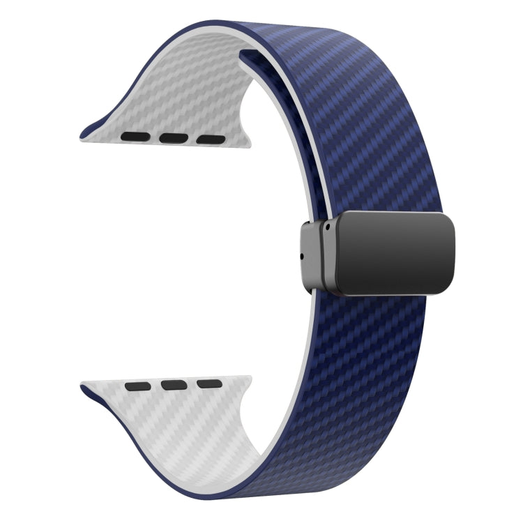 Frendorf | Für Apple Watch Series 3 42mm Carbonfaser Magnet schwarz Schnalle Armband (Königsblau Weiß)