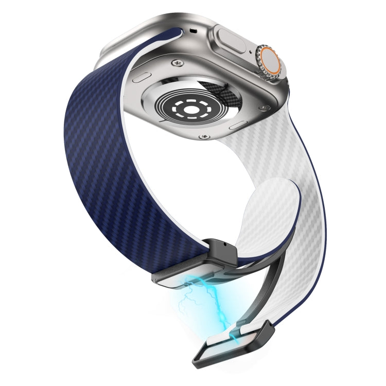 Frendorf | Für Apple Watch Series 3 42mm Carbonfaser Magnet schwarz Schnalle Armband (Königsblau Weiß)