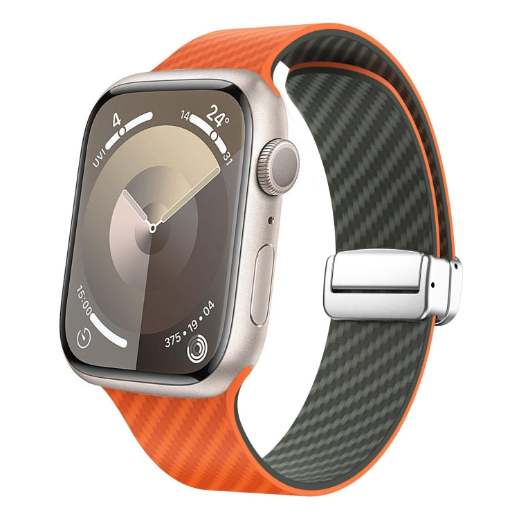 Frendorf | Für Apple Watch Series 2 42mm Kohlefaser Magnet Schwarz Schnalle Uhrband (Orange Gras)