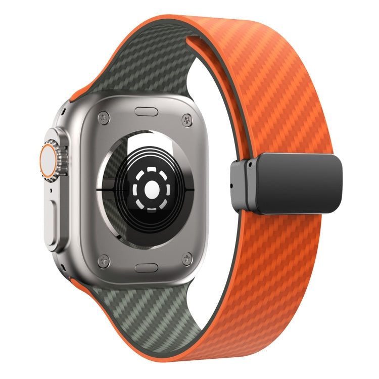 Frendorf | Für Apple Watch Series 2 42mm Kohlefaser Magnet Schwarz Schnalle Uhrband (Orange Gras)