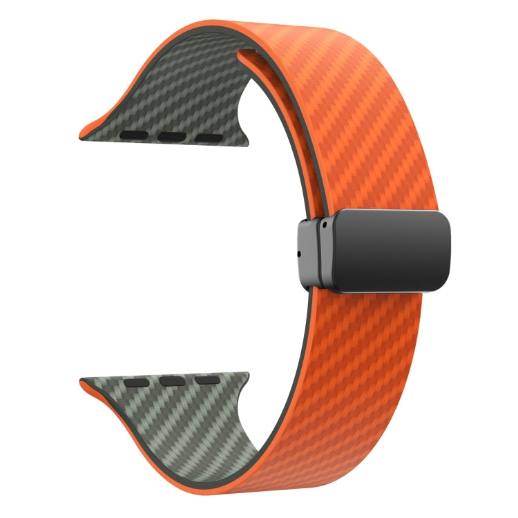 Frendorf | Für Apple Watch Series 2 42mm Kohlefaser Magnet Schwarz Schnalle Uhrband (Orange Gras)