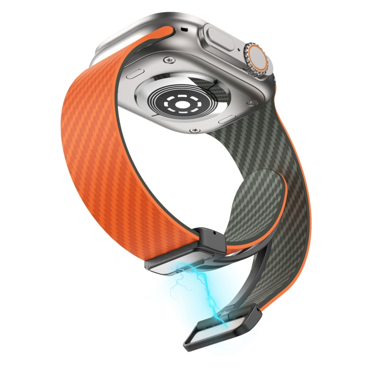 Frendorf | Für Apple Watch Series 2 42mm Kohlefaser Magnet Schwarz Schnalle Uhrband (Orange Gras)