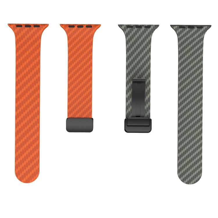 Frendorf | Für Apple Watch Series 2 42mm Kohlefaser Magnet Schwarz Schnalle Uhrband (Orange Gras)