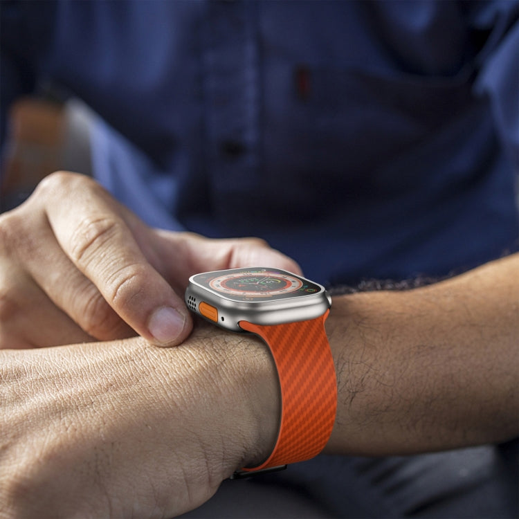 Frendorf | Für Apple Watch Series 2 42mm Kohlefaser Magnet Schwarz Schnalle Uhrband (Orange Gras)