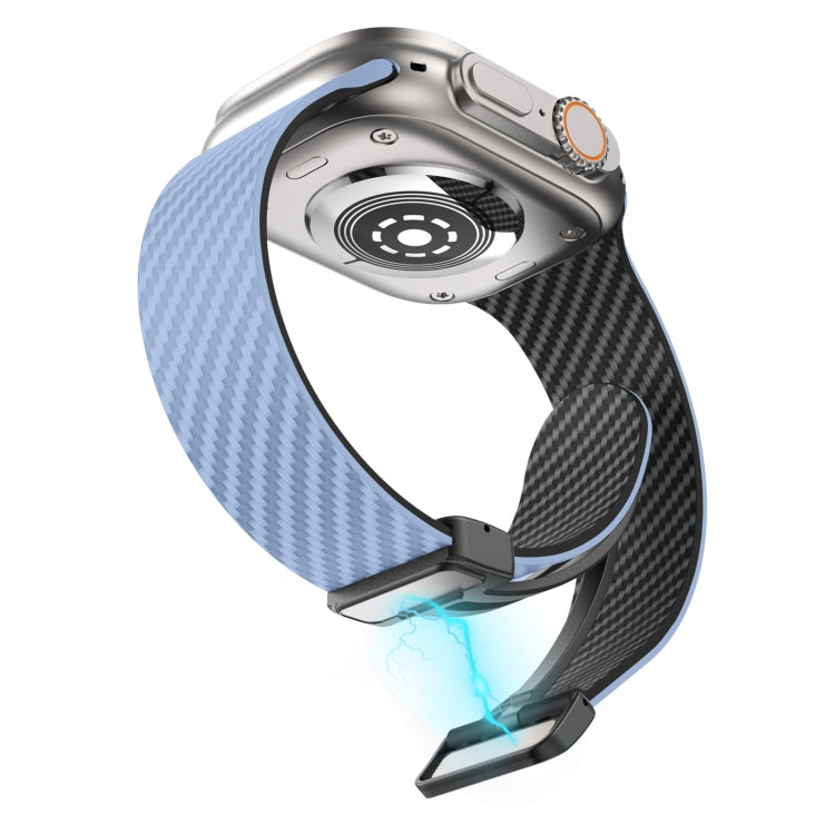 Frendorf | Für Apple Watch Series 2 42mm Kohlefaser Magnet Schwarz Schnalle Uhrband (Hellblau Schwarz)