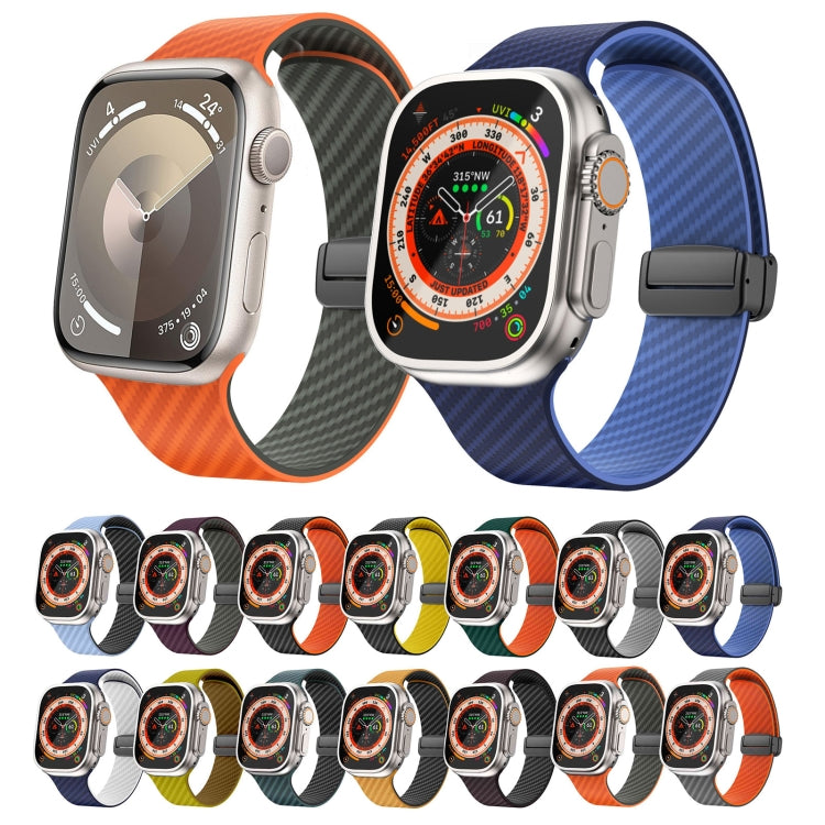 Frendorf | Für Apple Watch Series 5 44 mm Carbonfaser Magnet Schwarz Schnalle Armband (Dunkelgrün Orange)