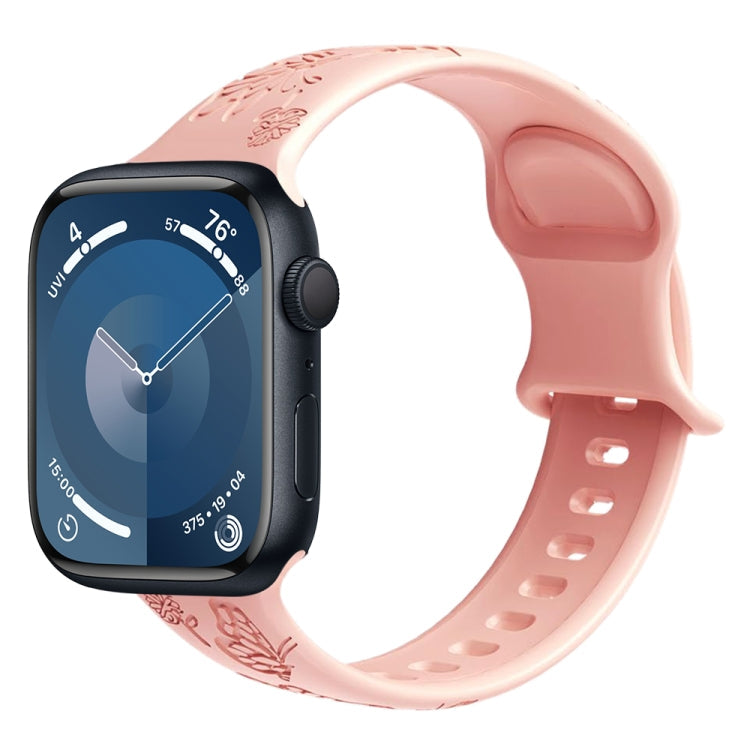 Frendorf | Für Apple Watch SE 2023 40mm Schmetterlingsblumen-Prägung Silikon-Uhrenband (Retro Rose)