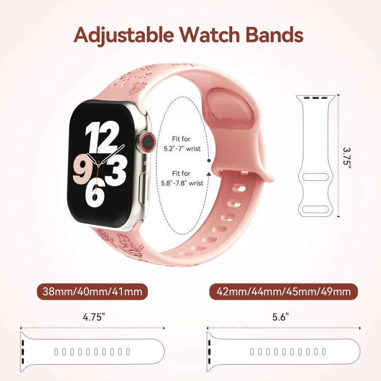 Frendorf | Für Apple Watch SE 2023 40mm Schmetterlingsblumen-Prägung Silikon-Uhrenband (Retro Rose)
