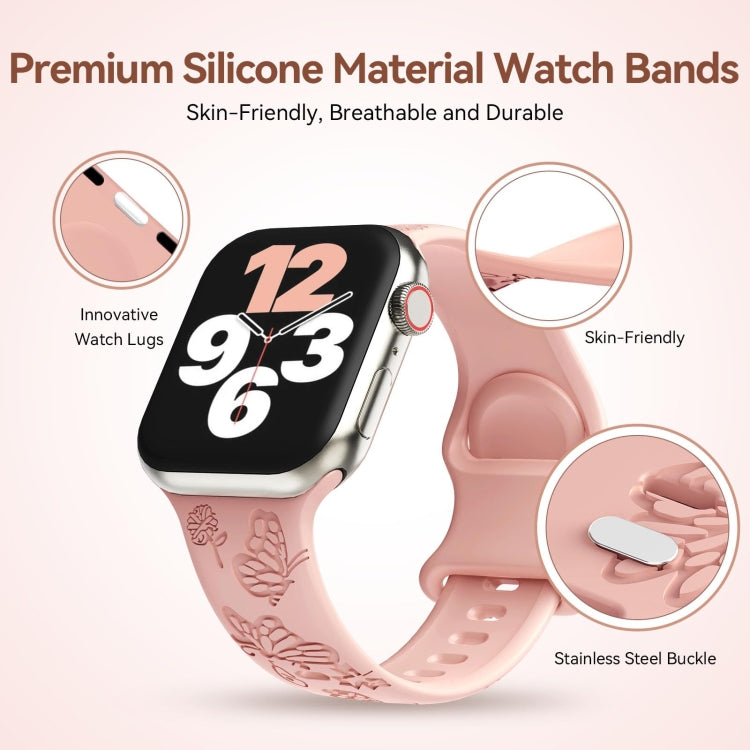 Frendorf | Für Apple Watch SE 2023 40mm Schmetterlingsblumen-Prägung Silikon-Uhrenband (Retro Rose)