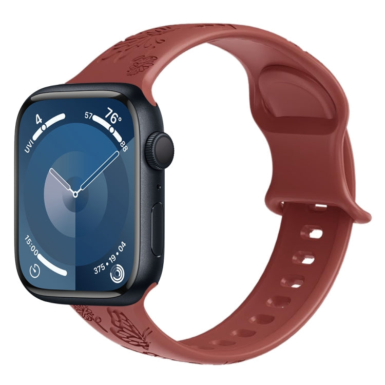 Frendorf | Für Apple Watch Series 4 40mm Schmetterlingsblumen-Präge-Silikon-Uhrenarmband (Ziegelrot)