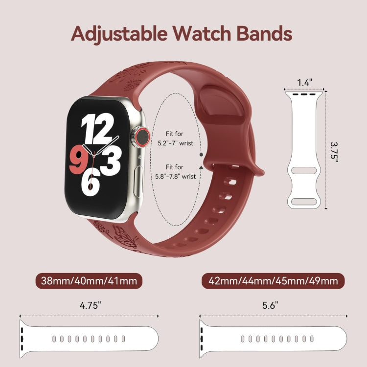 Frendorf | Für Apple Watch Series 4 40mm Schmetterlingsblumen-Präge-Silikon-Uhrenarmband (Ziegelrot)