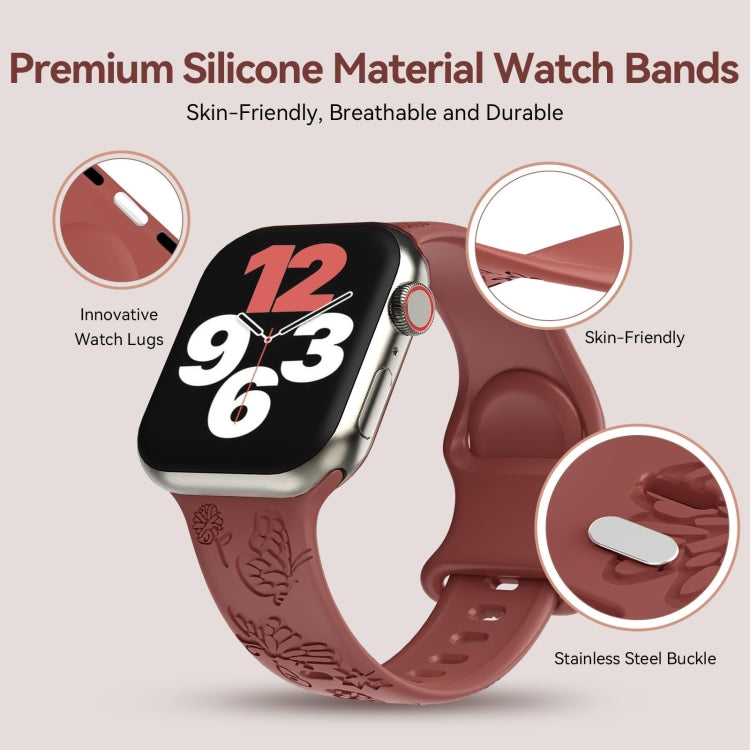 Frendorf | Für Apple Watch Series 4 40mm Schmetterlingsblumen-Präge-Silikon-Uhrenarmband (Ziegelrot)