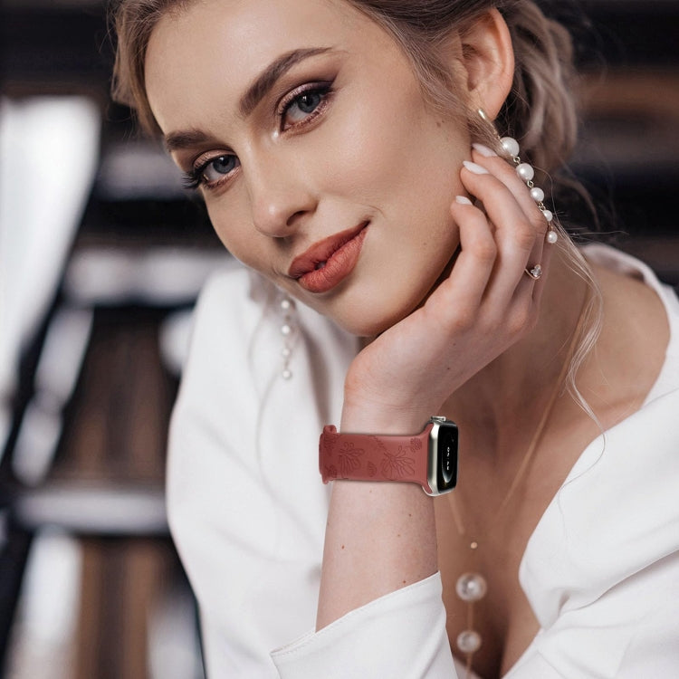 Frendorf | Für Apple Watch Series 4 40mm Schmetterlingsblumen-Präge-Silikon-Uhrenarmband (Ziegelrot)