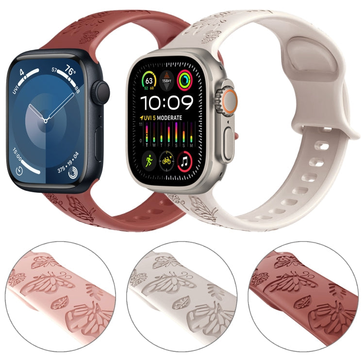 Frendorf | Für Apple Watch Series 4 40mm Schmetterlingsblumen-Präge-Silikon-Uhrenarmband (Ziegelrot)