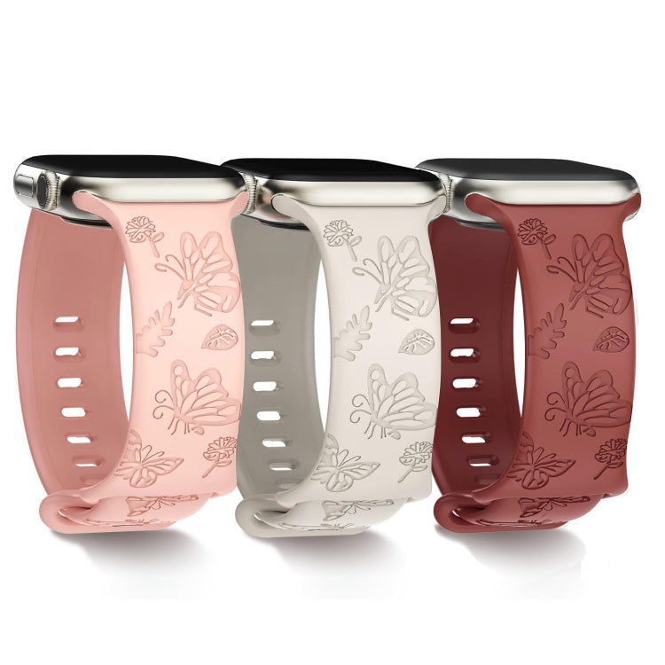 Frendorf | Für Apple Watch Series 4 40mm Schmetterlingsblumen-Präge-Silikon-Uhrenarmband (Ziegelrot)