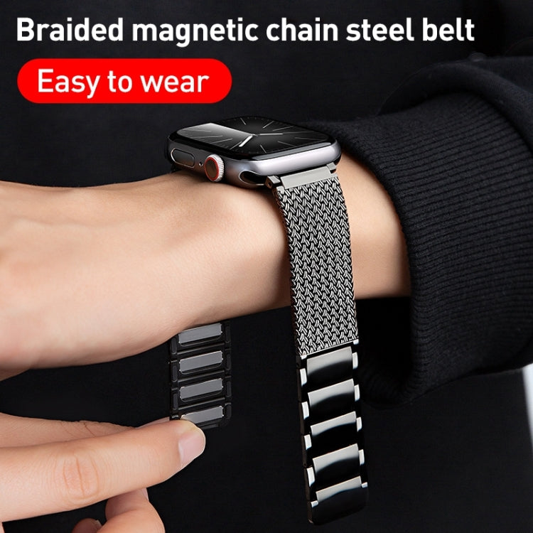 Frendorf | Für Apple Watch SE 44mm Magnetverschluss Geflochtene Kette Edelstahl Armband (Silber)