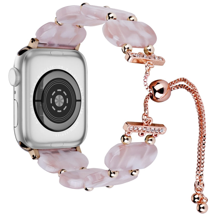 Frendorf | Für Apple Watch Series 3 42mm Harz Teleskop Ketten Armband (Rosa Blume)