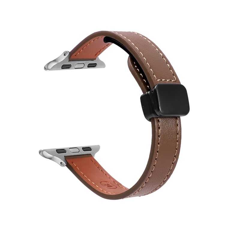 Frendorf | Für Apple Watch SE 2023 40mm Schlanke Magnetische Schnalle Echtes Leder Uhrenarmband (Einfaches Kaffee)
