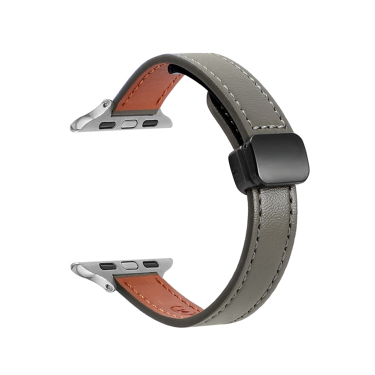 Frerndorf | Für Apple Watch Series 9 45mm Slim Magnetverschluss Echtleder Armband (Einfarbig Avocado Grün)