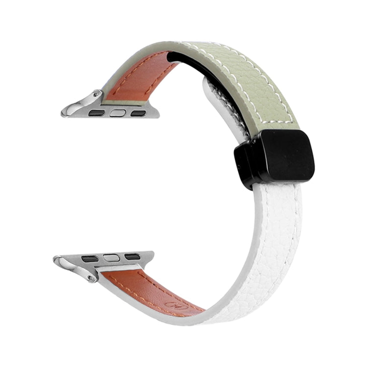 Frerndorf | Für Apple Watch Series 8 45mm Slim Magnetic Buckle Echtes Leder Uhrenarmband (Litchi Beige Grün)