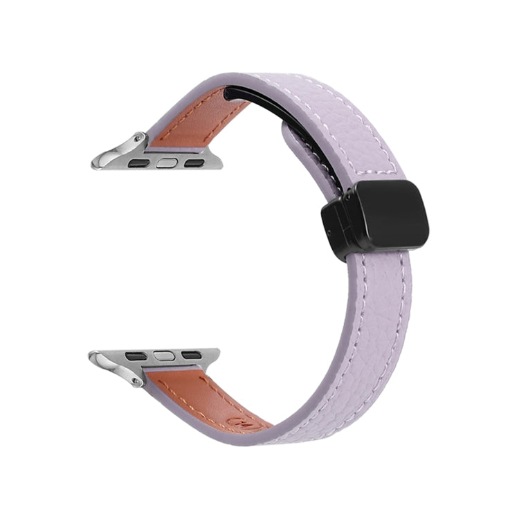 Frerndorf | Für Apple Watch Series 8 45mm Slim Magnetverschluss Echtleder Armband (Litchi Lavendel)