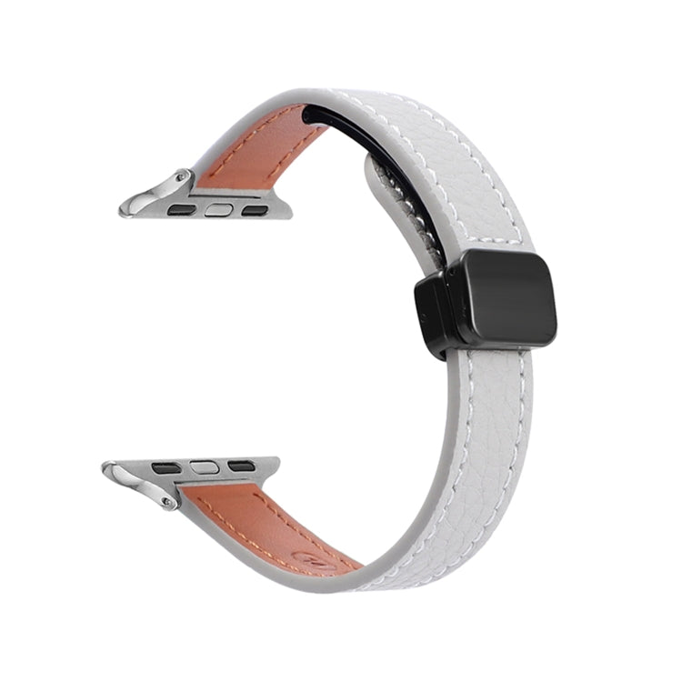 Frendorf | Für Apple Watch Series 7 45mm Slim Magnetische Schnalle Echtes Leder Uhrenarmband (Litchi Grau)