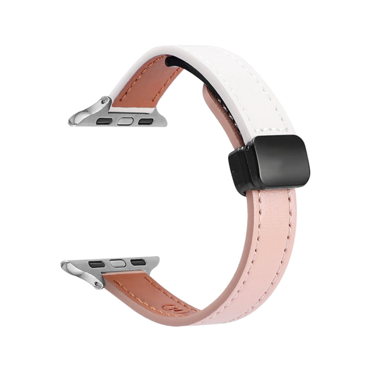 Frendorf | Für Apple Watch Series 4 44mm Slim Magnetic Buckle Echtes Leder Uhrband (Einfach Beige Pink)