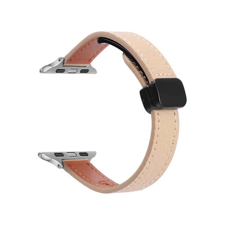 Frendorf | Für Apple Watch Series 4 40mm Slim Magnet Schnalle Echtleder Uhrband (Litchi Aprikose)