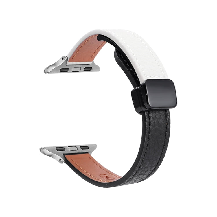 Frendorf | Für Apple Watch Series 4 40mm Schlanke Magnetverschluss Echtes Leder Uhrenarmband (Litchi Schwarz Beige)