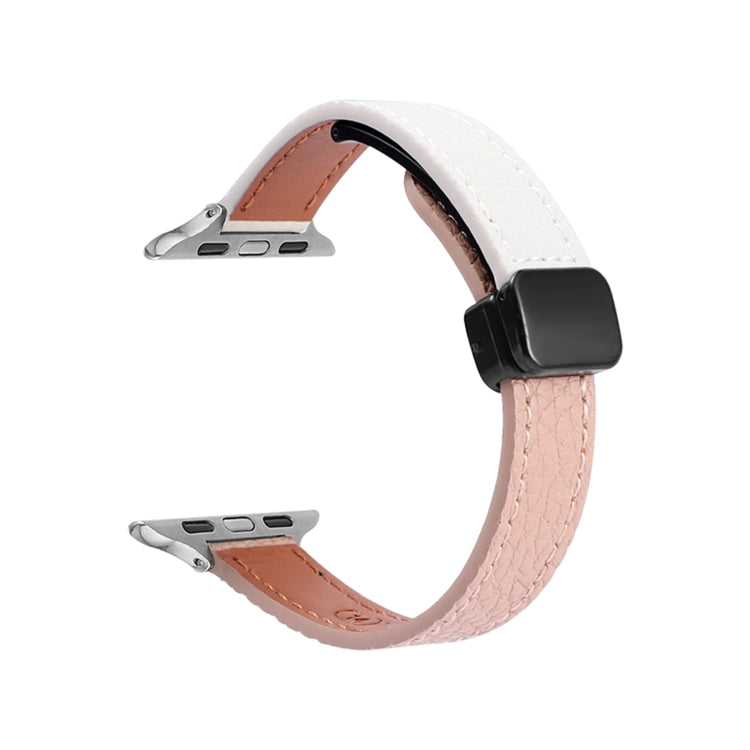 Frendorf | Für Apple Watch Series 2 38mm Slim Magnetische Schnalle Echtes Leder Uhrenarmband (Litchi Pink Beige)