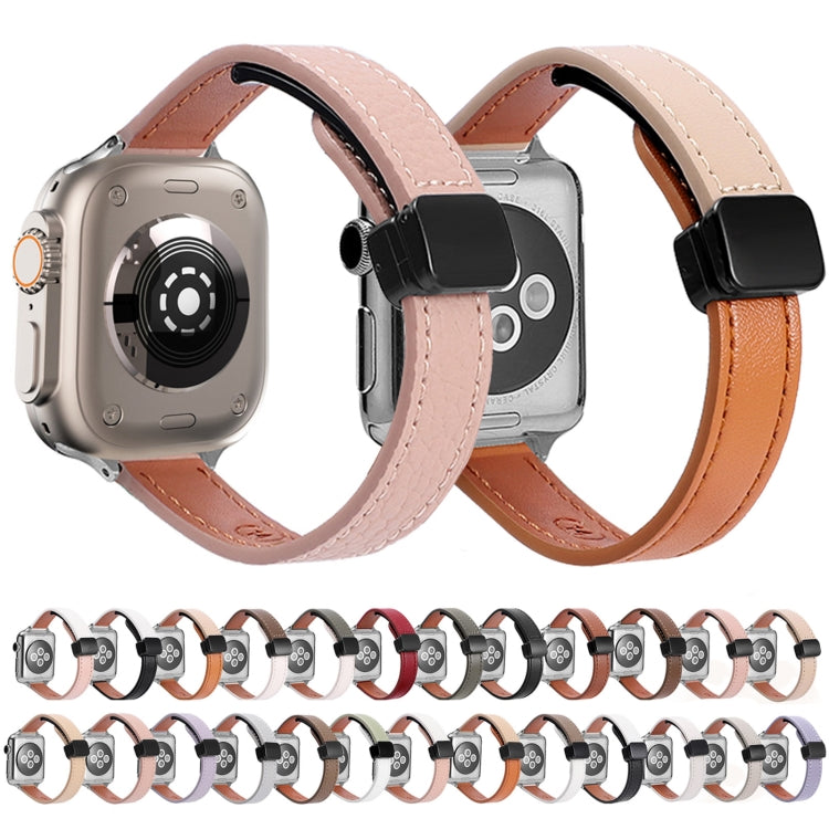 Frendorf | Für Apple Watch Series 4 40mm Slim Magnet Schnalle Echtleder Uhrband (Litchi Aprikose)