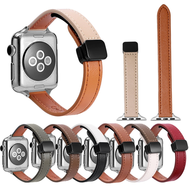 Frendorf | Für Apple Watch Series 4 40mm Slim Magnet Schnalle Echtleder Uhrband (Litchi Aprikose)
